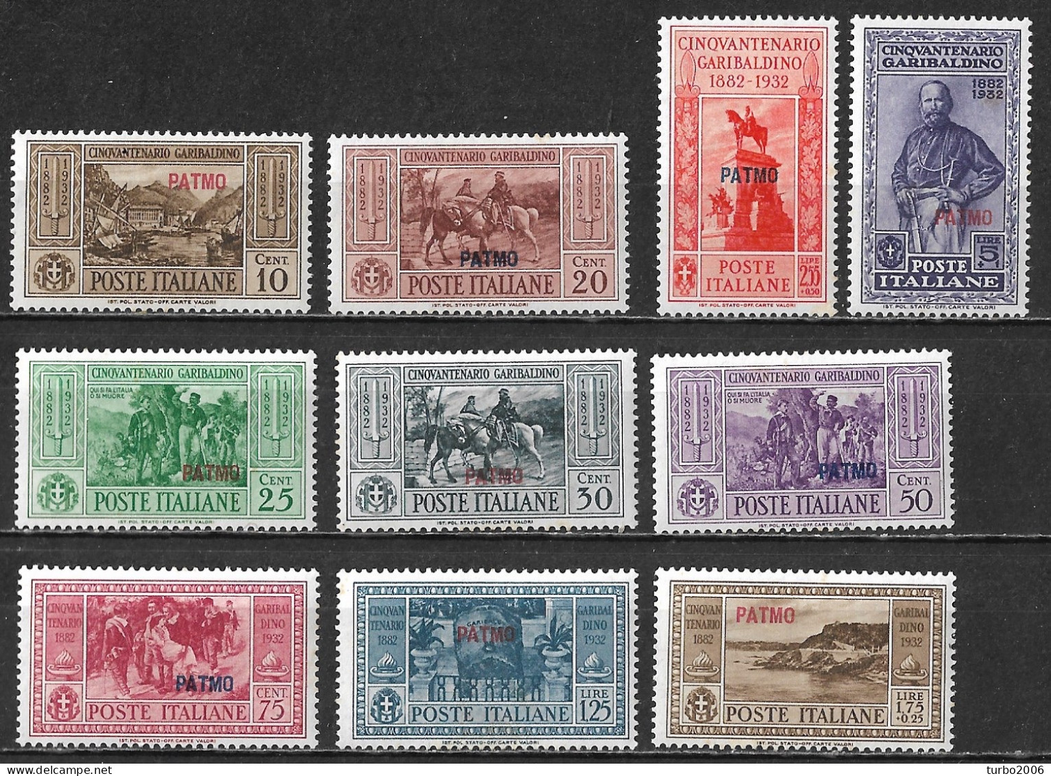 DODECANESE 1932 Stamps Of Italy Garibaldi Set With Overprint PATMOS Complete MH Set Vl. 17 / 26 - Dodekanesos