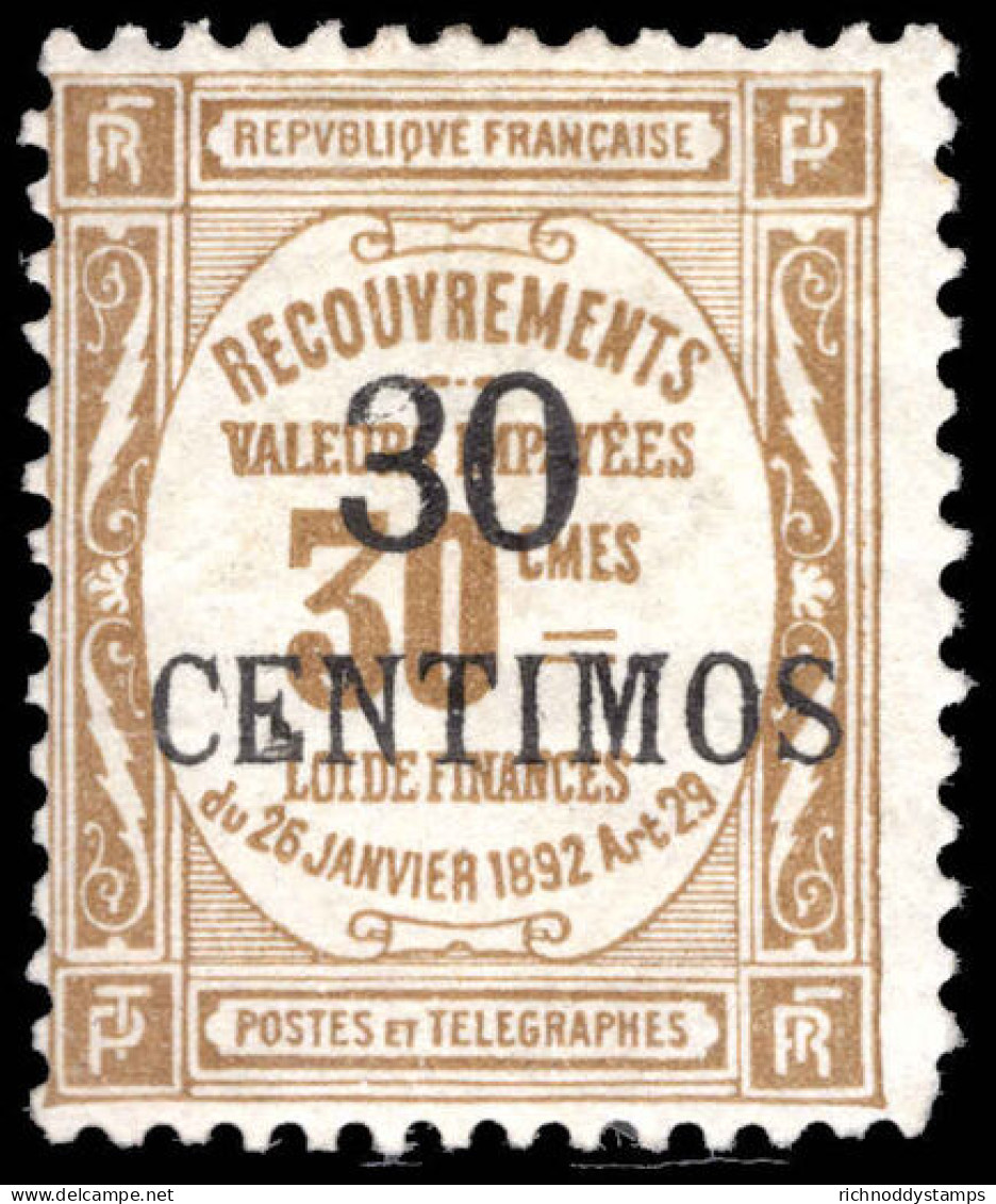 French Morocco 1909-10 30c Postage Due (pulled Corner Perf) Lightly Mounted Mint. - Timbres-taxe