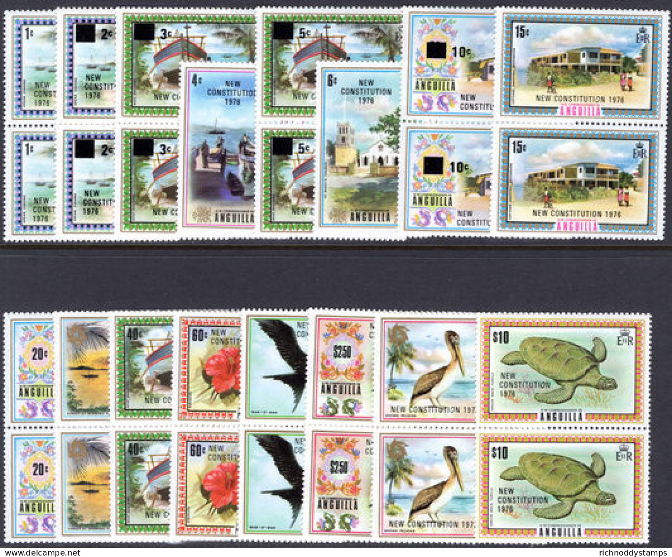 Anguilla 1976 Constitution Set With Diagonal O In Pair With Normal (missing 2 Values) Unmounted Mint. - Anguilla (1968-...)
