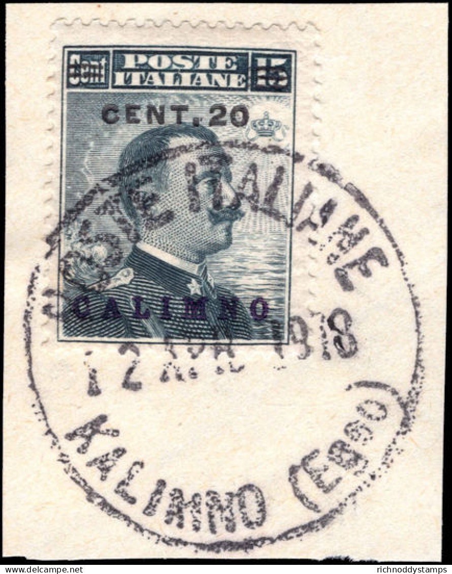 Calimno 1912-21 20c On 15c Slate Fine Used On Piece. - Ägäis (Calino)