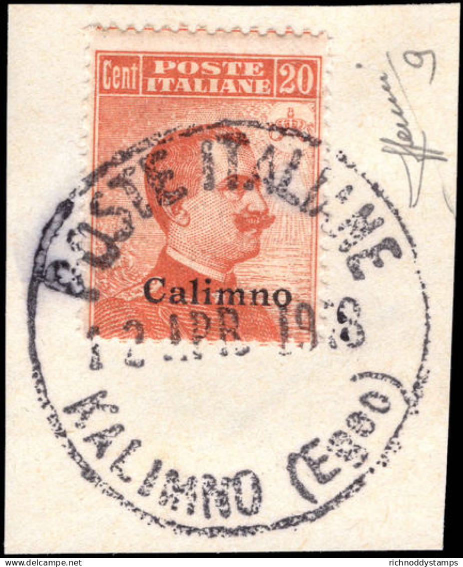 Calimno 1912-21 20c Orange No Watermark Fine Used On Piece. - Aegean (Calino)