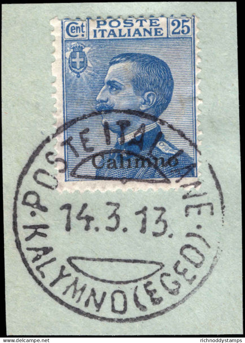 Calimno 1912-21 25c Blue Fine Used On Piece. - Ägäis (Calino)