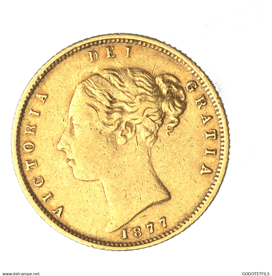 Royaume-Uni 1/2 Souverain Victoria Buste Jeune Et Armoiries 1877 Londres - 1/2 Sovereign