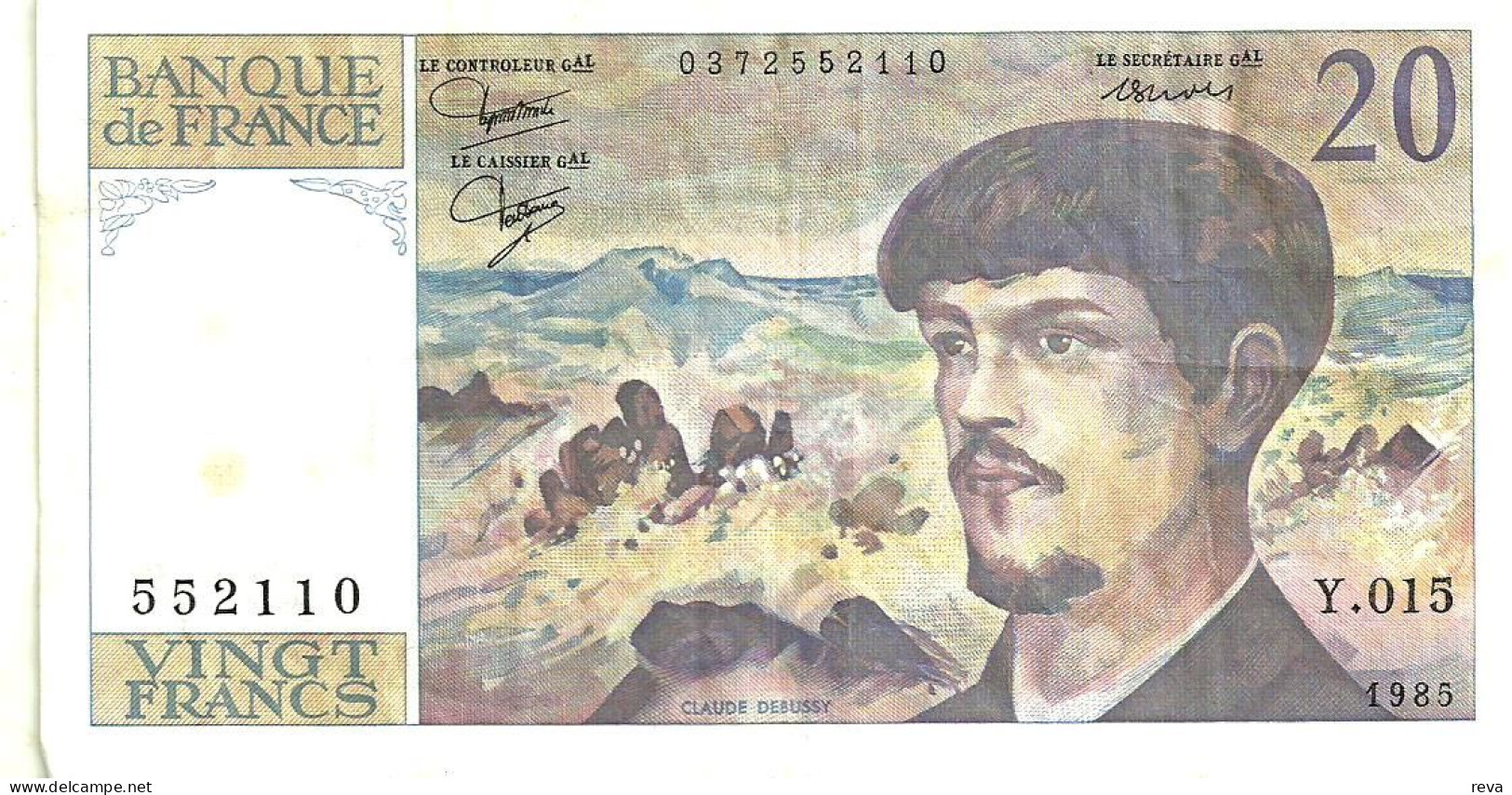 FRANCE 20 FRANCS DEBUSSY MAN FRONT & BACK SIGN VARIETY DATED 1985 P151a F+ READ DESCRIPTION - 20 F 1980-1997 ''Debussy''