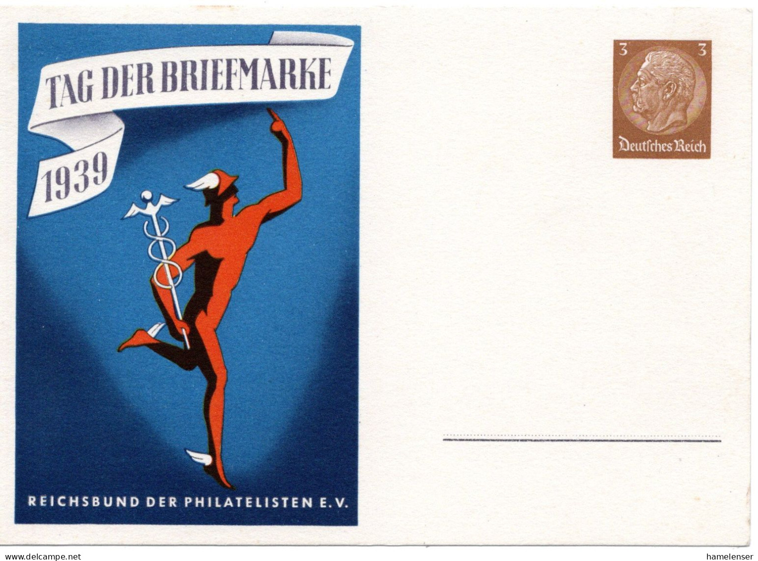58675 - Deutsches Reich - 1939 - 3Pfg Hindenburg SoGAKte "Tag Der Briefmarke 1939", Ungebraucht - Journée Du Timbre