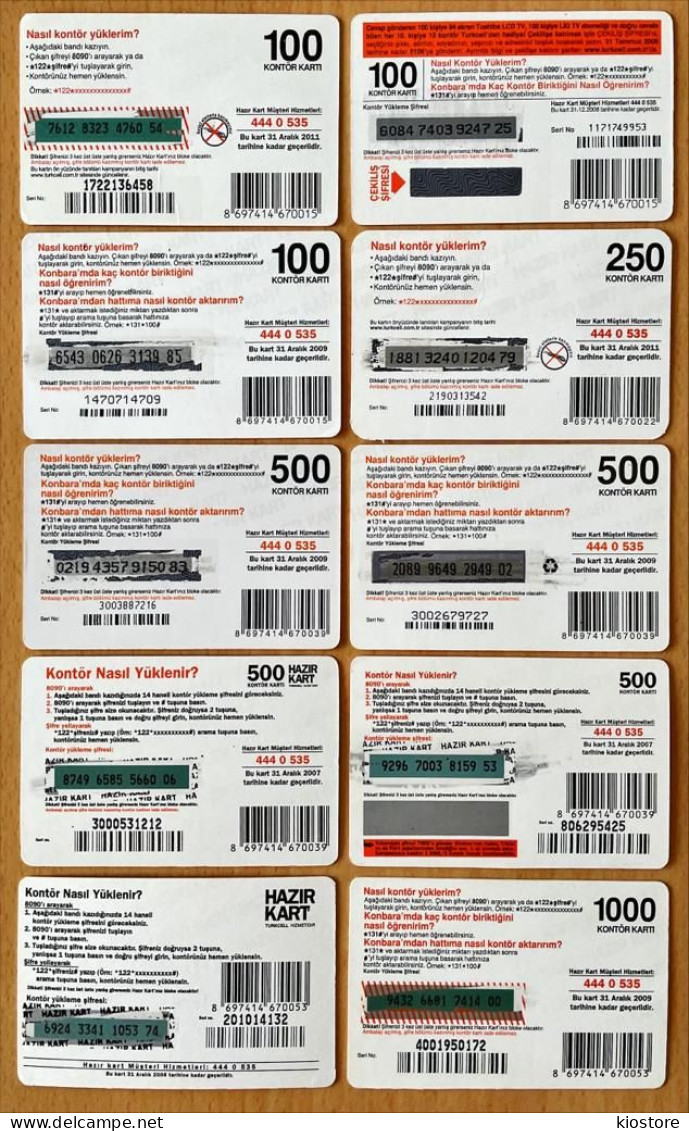 10 Different Turkcell Hazırkart Phonecards For Collection - Opérateurs Télécom