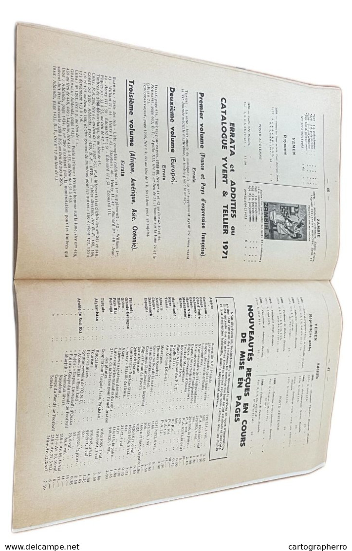 Bulletin Mensuel De L`ancienne Maison Theodore Champion 1971 1er Supplement Au Catalogue Yvert & Tellier - France