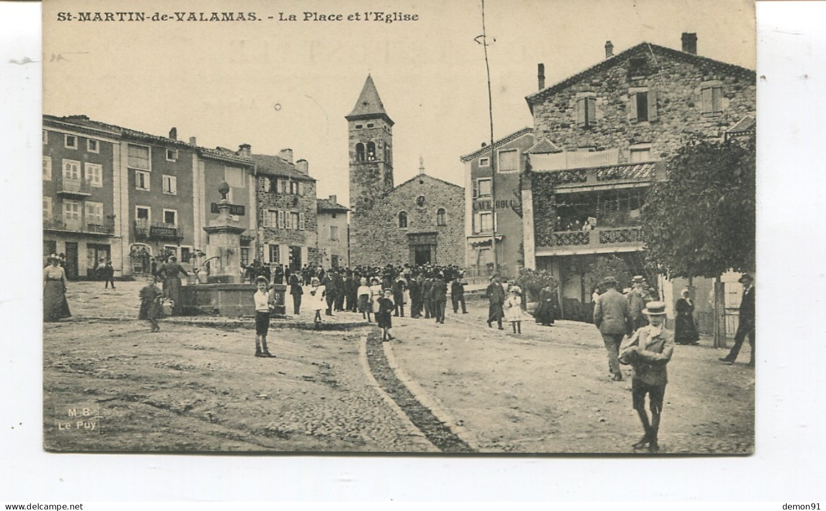 CPA - St-Martin-de-Valamas - La Place Et L'Eglise - Edition M B, Le Puy - Dos Vierge - TBE - - Saint Martin De Valamas