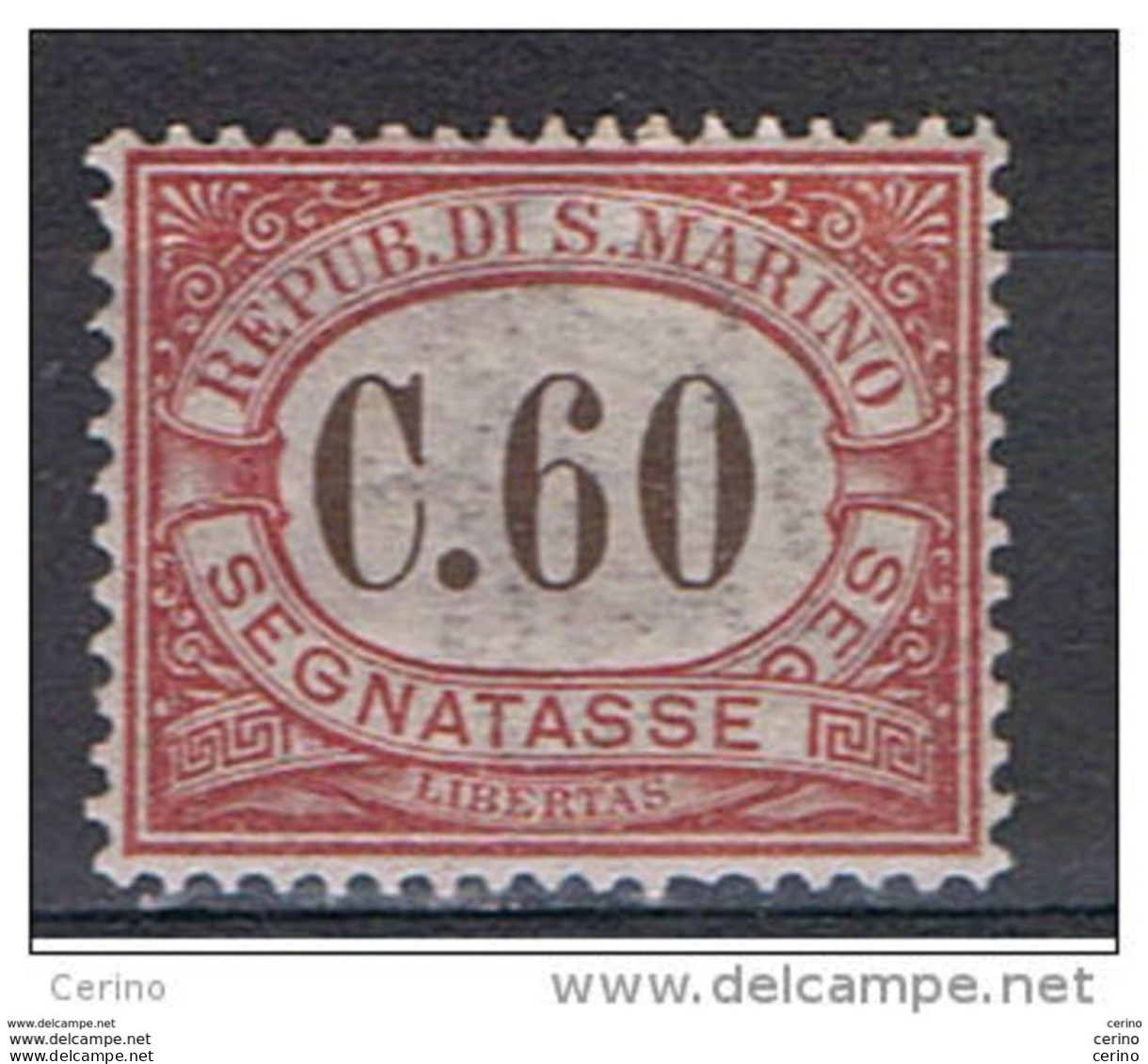 SAN  MARINO:  1924  TASSE  -  60 C. CARMINIO  N. -  OTTIMA  CENTRATURA   -  SASS. 14 - Segnatasse