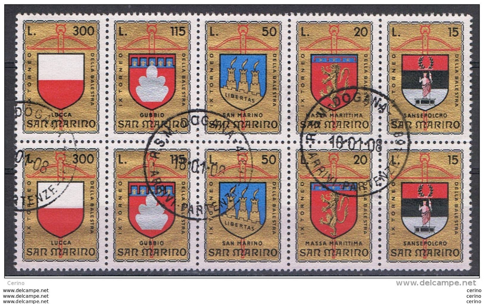 SAN  MARINO:  1974  TORNEO  BALESTRA  -  S. CPL. 5  VAL. IN  COPPIA  US. -  SASS. 921/25 - Usati