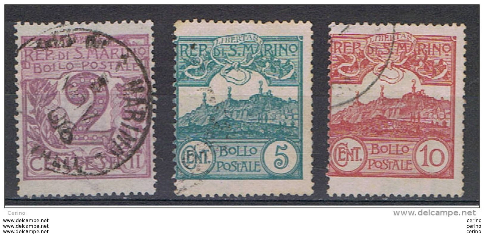 SAN  MARINO:  1903  CIFRA  E  VEDUTE  -  3  VAL. US. -  SASS. 34/36 - Used Stamps