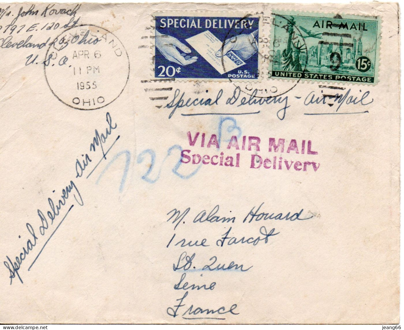 Spécial Delivery Pour St OUEN (France) Le 8/4/55. - 2a. 1941-1960 Gebraucht