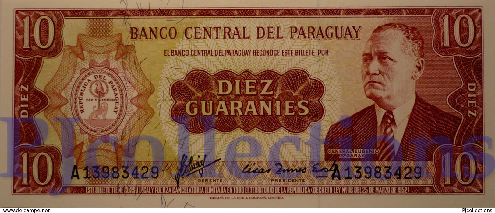 PARAGUAY 10 GUARANIES 1952 PICK 196a UNC - Paraguay