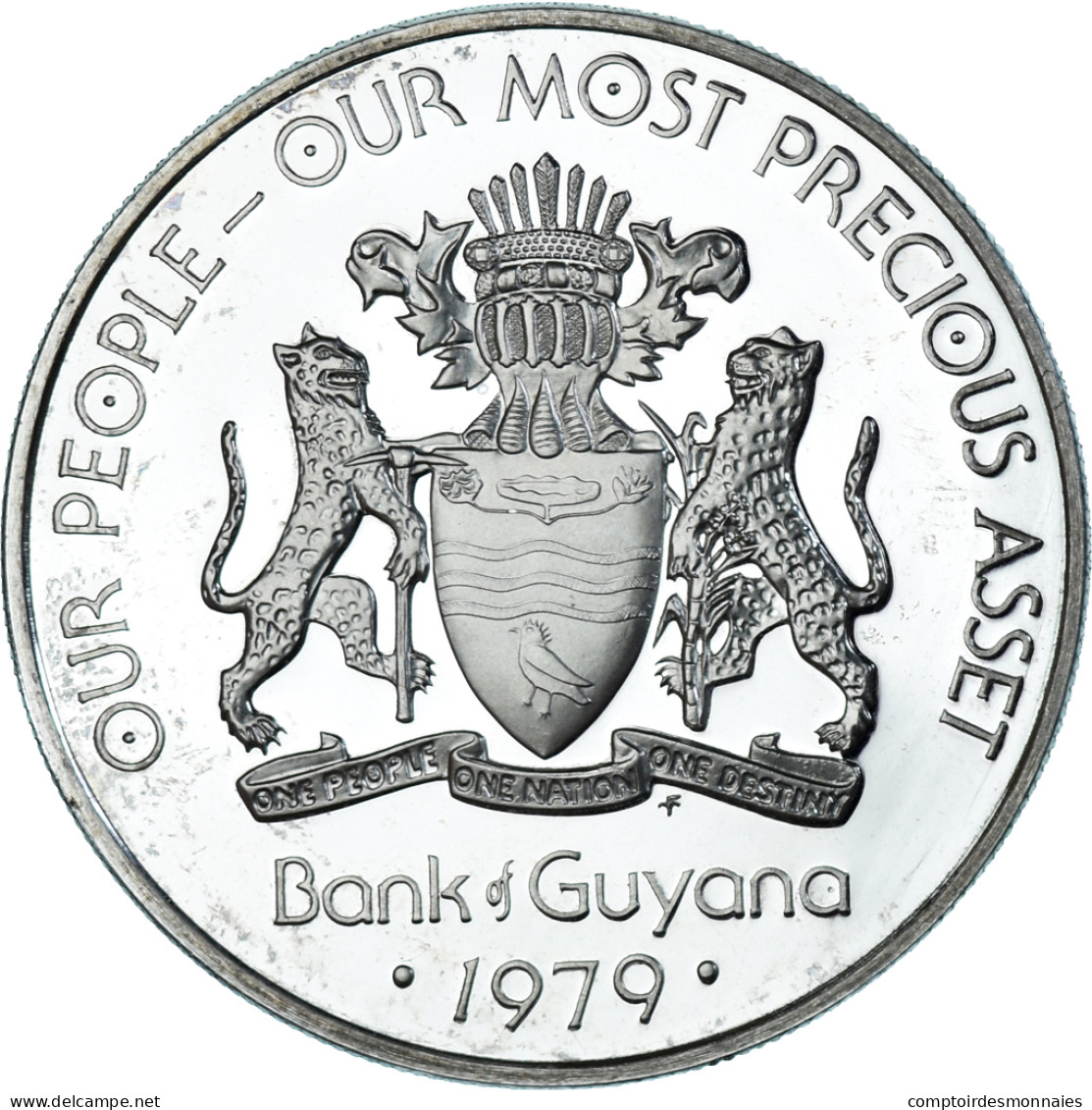 Monnaie, Guyana, 5 Dollars, 1979, Franklin Mint, BE, TTB+, Argent, KM:43a - Guyana