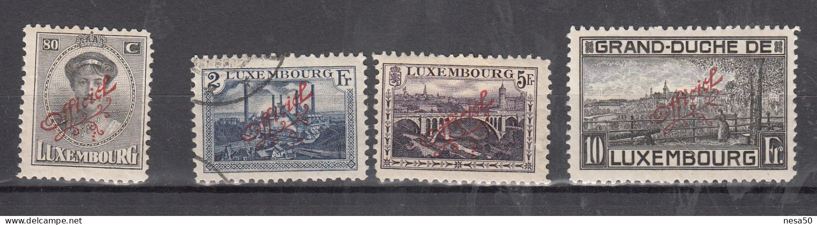 Luxemburg 1922 Mi Nr 124,125,127+128: Rode Opdruk Diens - Used Stamps