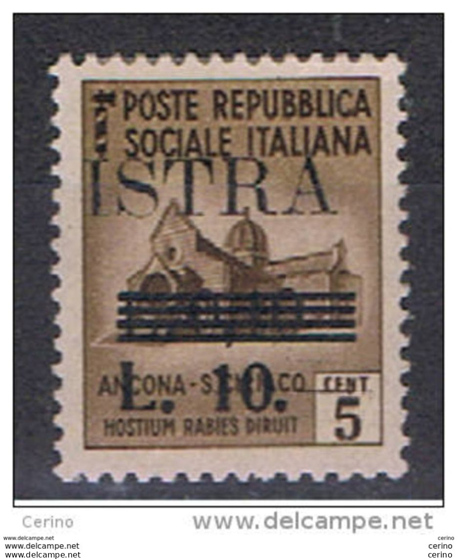 ISTRIA - OCCUPAZIONE  JUGOSLAVA:  1945  SOPRASTAMPATO  -  £. 10/10 C./5 C. BRUNO  L. -  SASS. 39 - Occ. Yougoslave: Istria