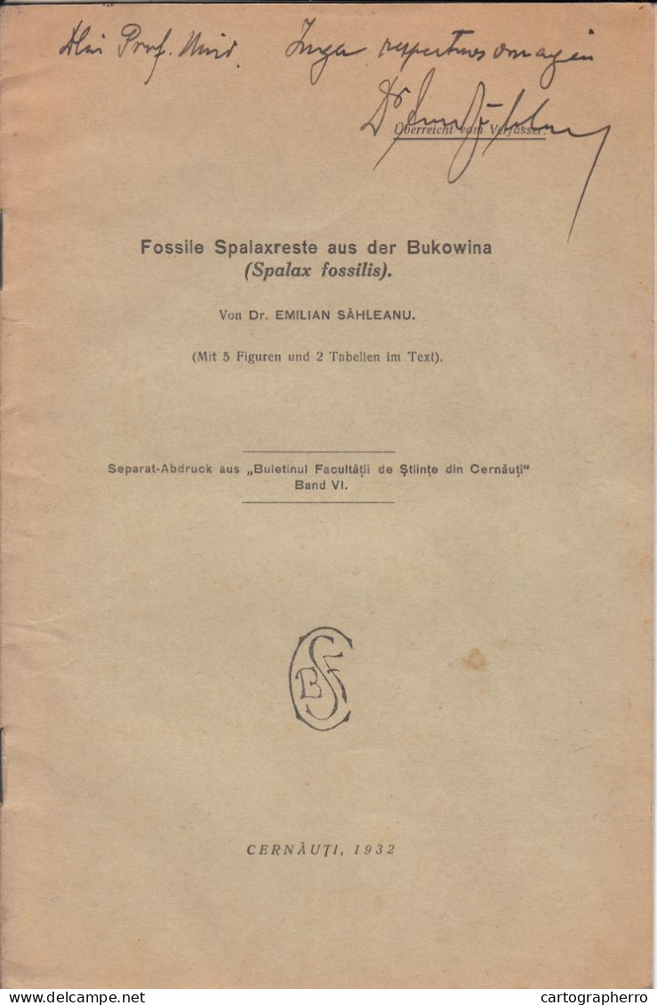 Fossile Spalaxreste Aus Der Bukowina, Cernauti 1932 - Archeology