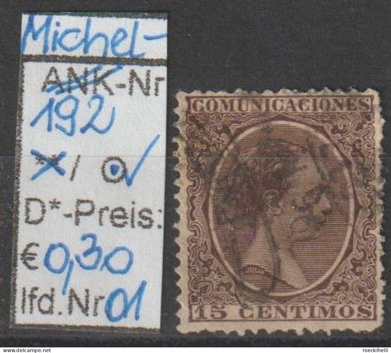 1889 - SPANIEN - FM/DM "König Alfons XIII (als Kind)"  15 C Violettbraun - O Gestempelt - S.Scan  (192o 01-02 Esp) - Usados
