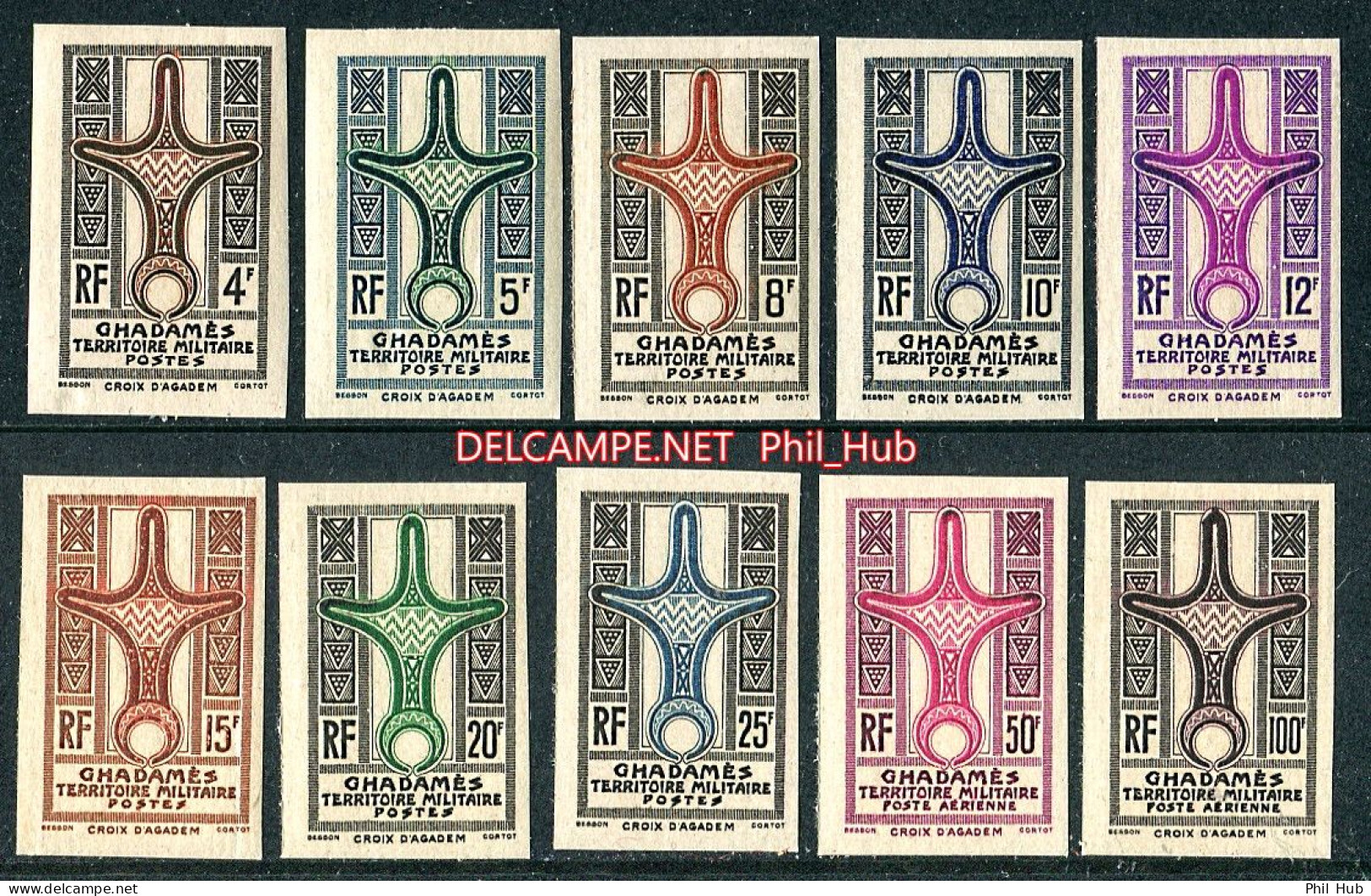 LIBYA 1949 IMPERFORATED Ghadames "Croix D'Agadem" 10v (MNH) *** BANK TRANSFER ONLY *** - Unused Stamps