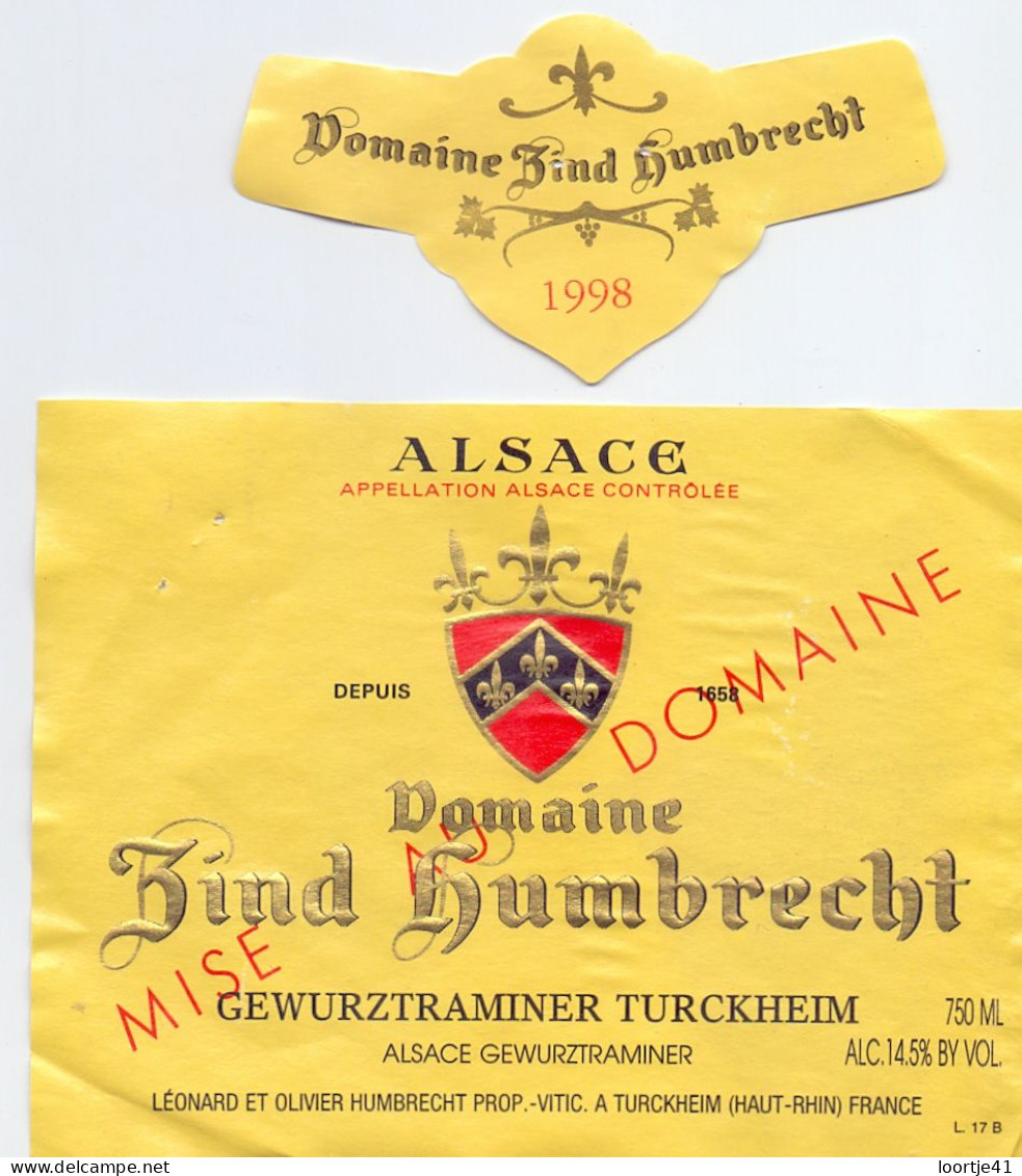 Etiket Etiquette - Vin Wijn - Alsace - Domaine Zind Humbrecht - Turckheim - 1998 - Gewürztraminer