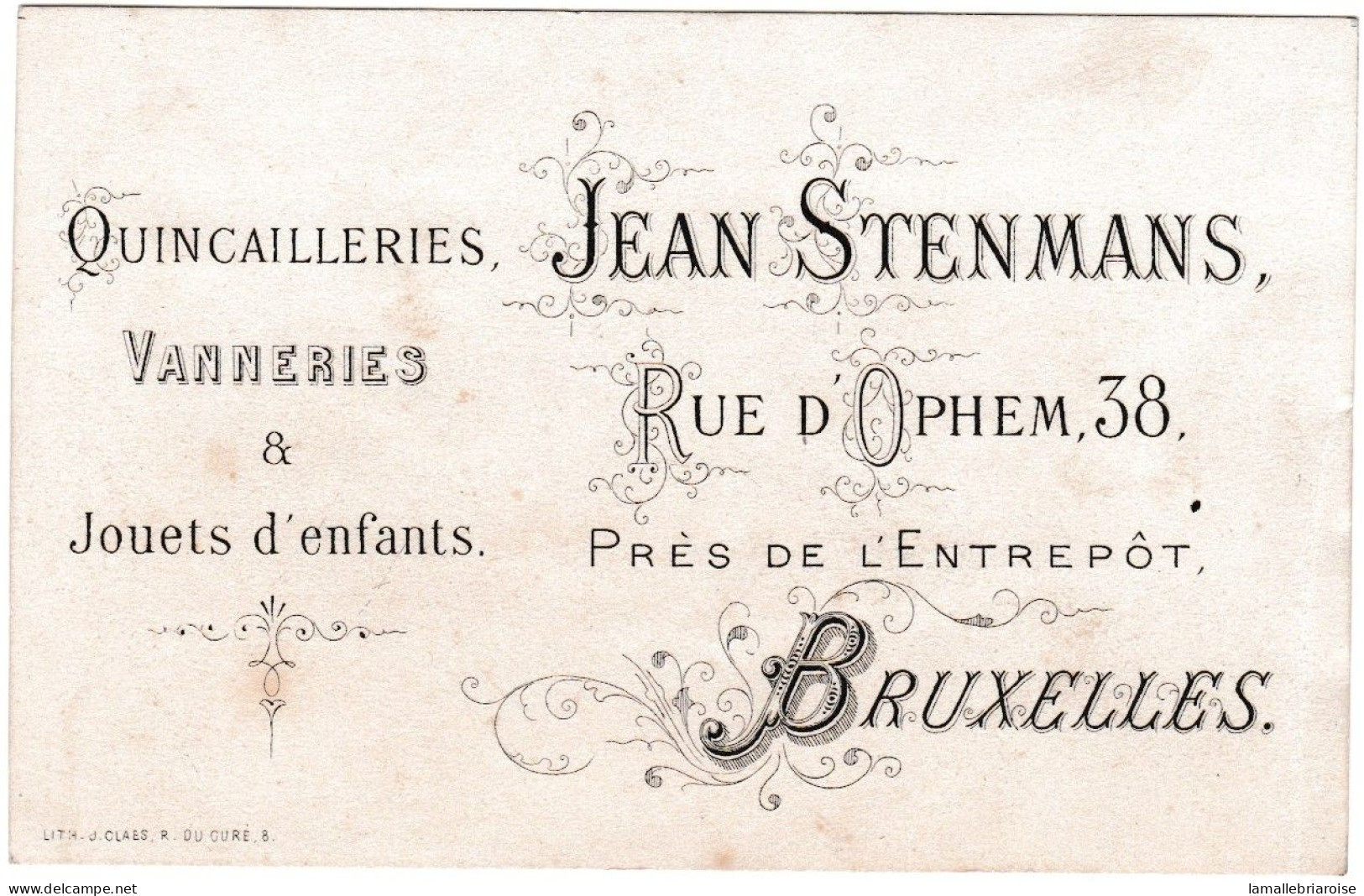 Belgique "Semi-Carte Porcelaine" Porseleinkaart, Quincailleries Vanneries Jouets, J. Stenmans, Bruxelles, Dim:105 X 67mm - Porcelaine