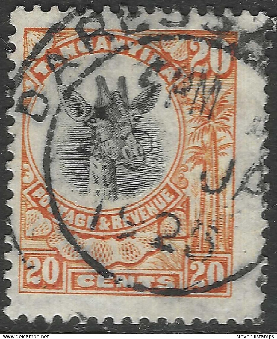 Tanganyika. 1922-24 Giraffe. 20c Used. SG 77 - Tanganyika (...-1932)