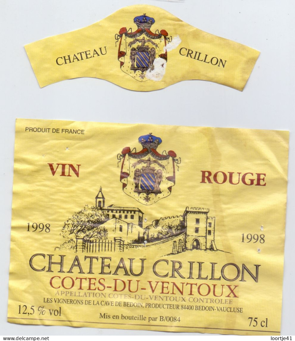 Etiket Etiquette - Vin Wijn - Chateau Grillon - Cotes Du Ventoux - 1998 - Côtes Du Ventoux