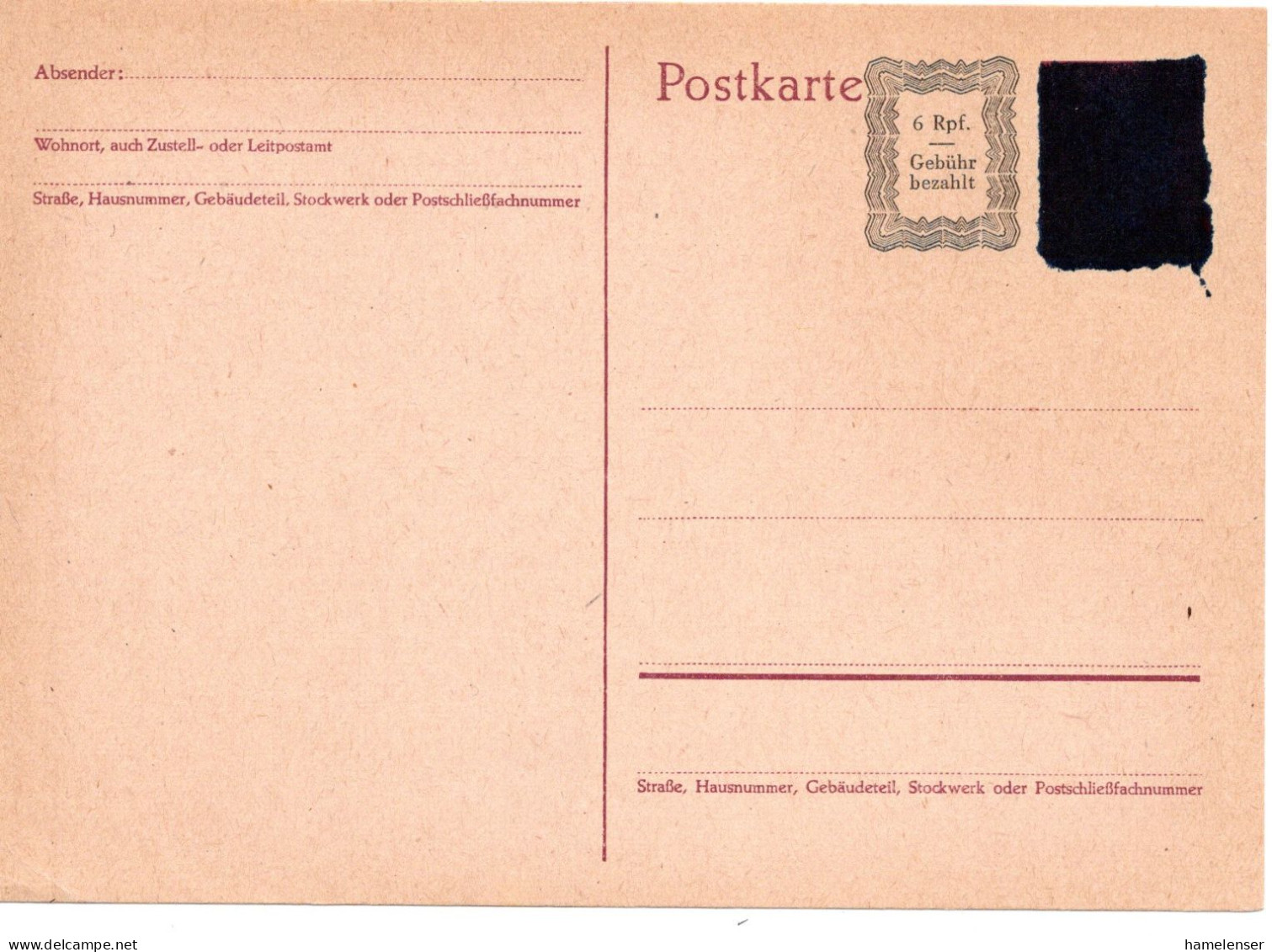 58867 - Frz Zone - 1946 - 15Pfg Hitler GAKte M Tintenaufdr & 6Pfg AushWertstpl, Ungebraucht - Other & Unclassified