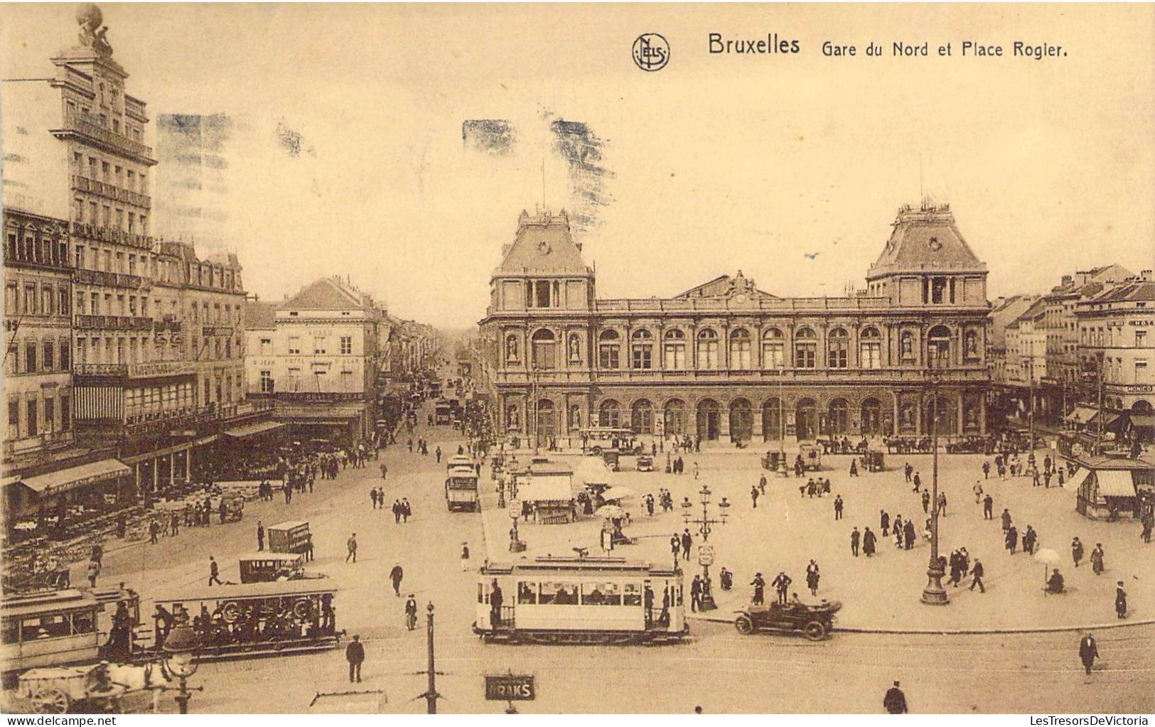 BELGIQUE - Bruxelles - Gare Du Nord Et Place Rogier - Carte Postale Ancienne - Chemins De Fer, Gares