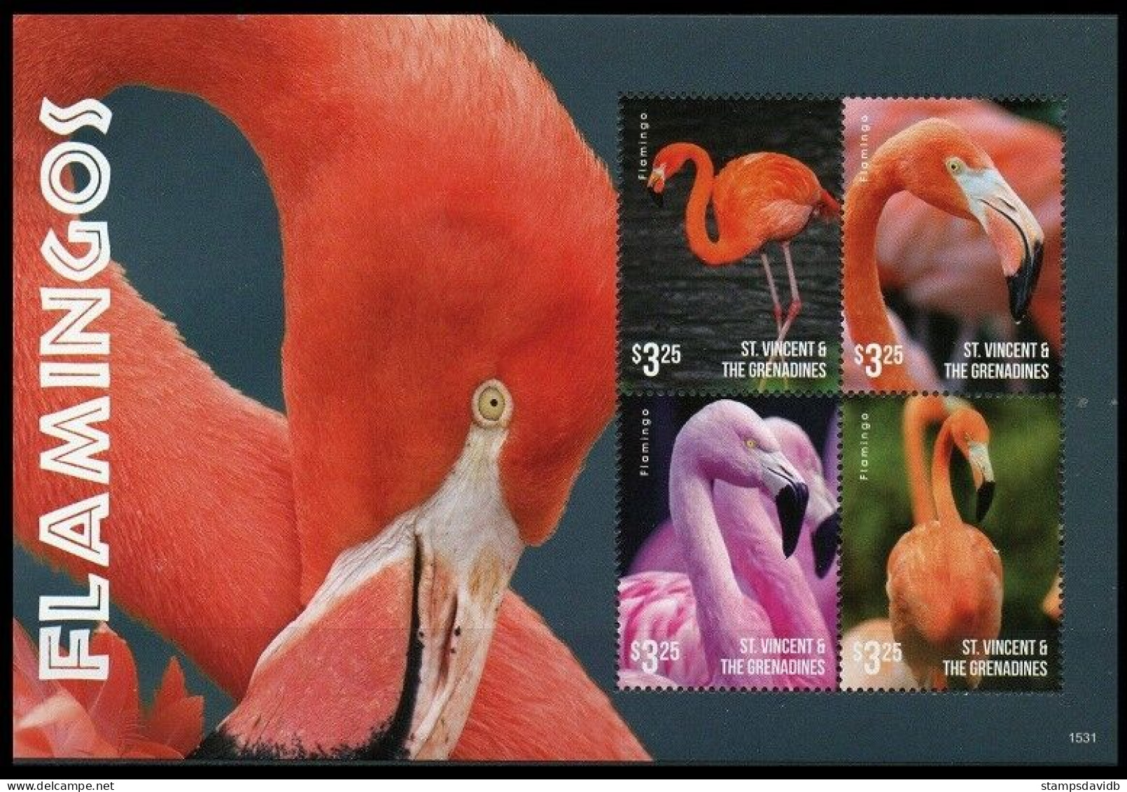 2015 St Vincent Grenadines 7589-7592KL Birds / Flamingos 12,00 € - Flamingo