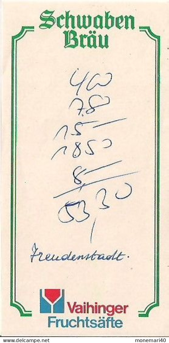 NOTE DE RESTAURANT - FREUDENSTADT - SCHWABEN BRAU. - 1950 - ...