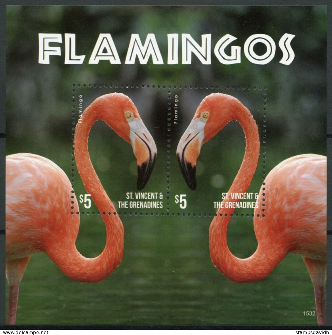 2015 St Vincent Grenadines 7598-7599/B818 Birds / Flamingos 9,00 € - Flamingo's