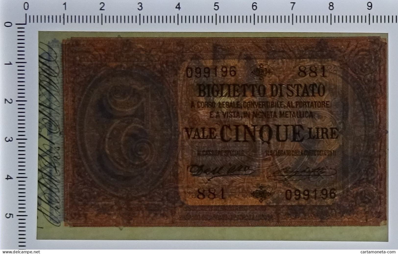 5 LIRE BIGLIETTO DI STATO EFFIGE UMBERTO I 25/10/1892 FDS-/FDS - Otros