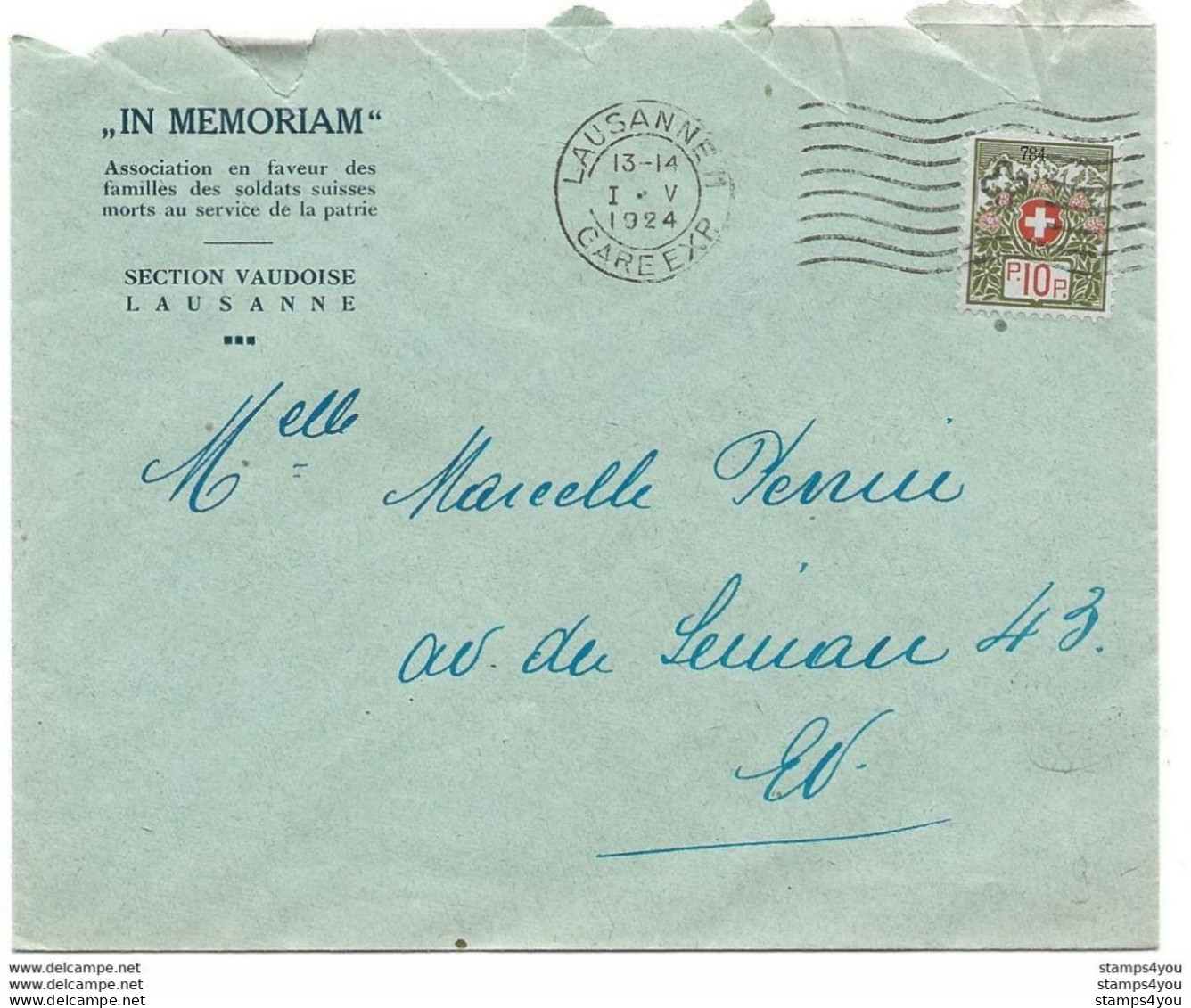 VD2 - 85 - Enveloppe Envoyée En Franchise 1924 Lausanne - Timbre De Franchise - Portofreiheit