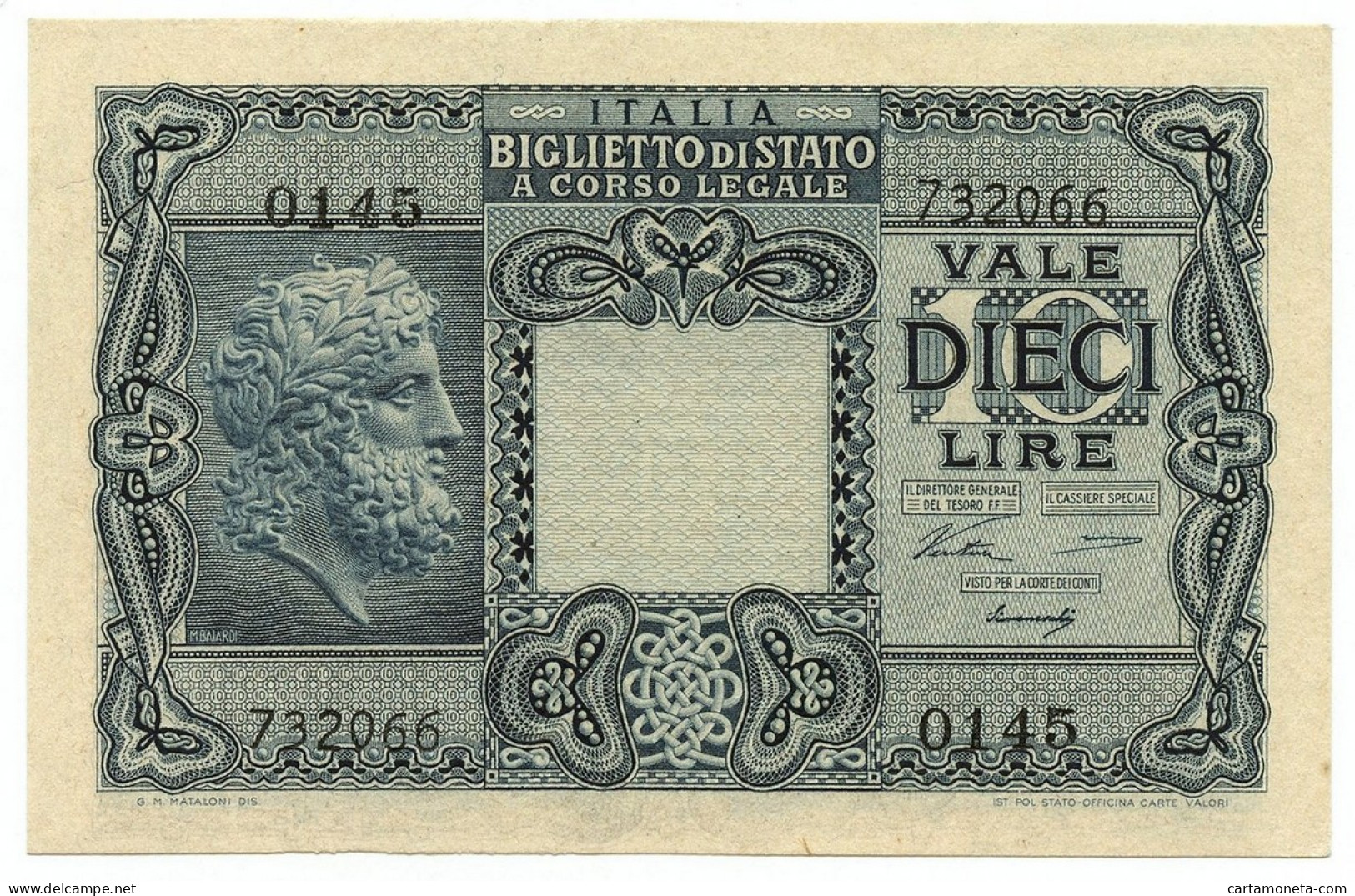 10 LIRE BIGLIETTO STATO GIOVE LUOGOTENENZA UMBERTO VENTURA 23/11/1944 SUP+ - Regno D'Italia – Other