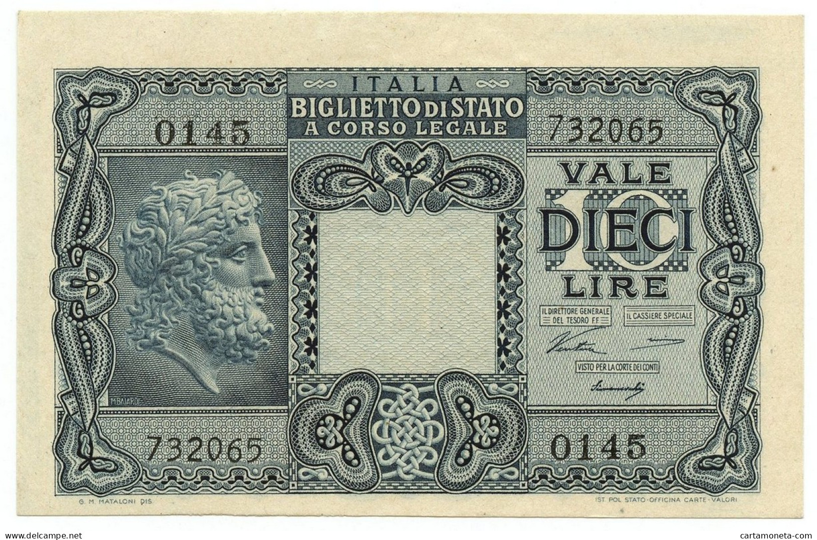 10 LIRE BIGLIETTO STATO GIOVE LUOGOTENENZA UMBERTO VENTURA 23/11/1944 SUP+ - Regno D'Italia - Altri