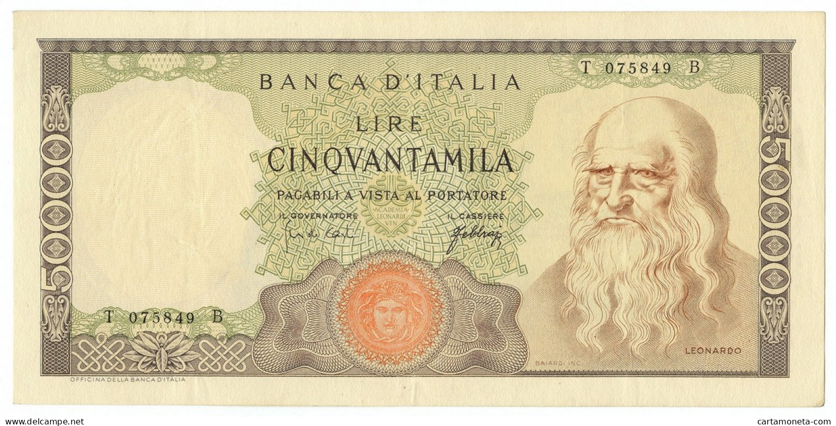 50000 LIRE BANCA D'ITALIA LEONARDO DA VINCI MEDUSA 03/07/1967 BB+ - Altri & Non Classificati