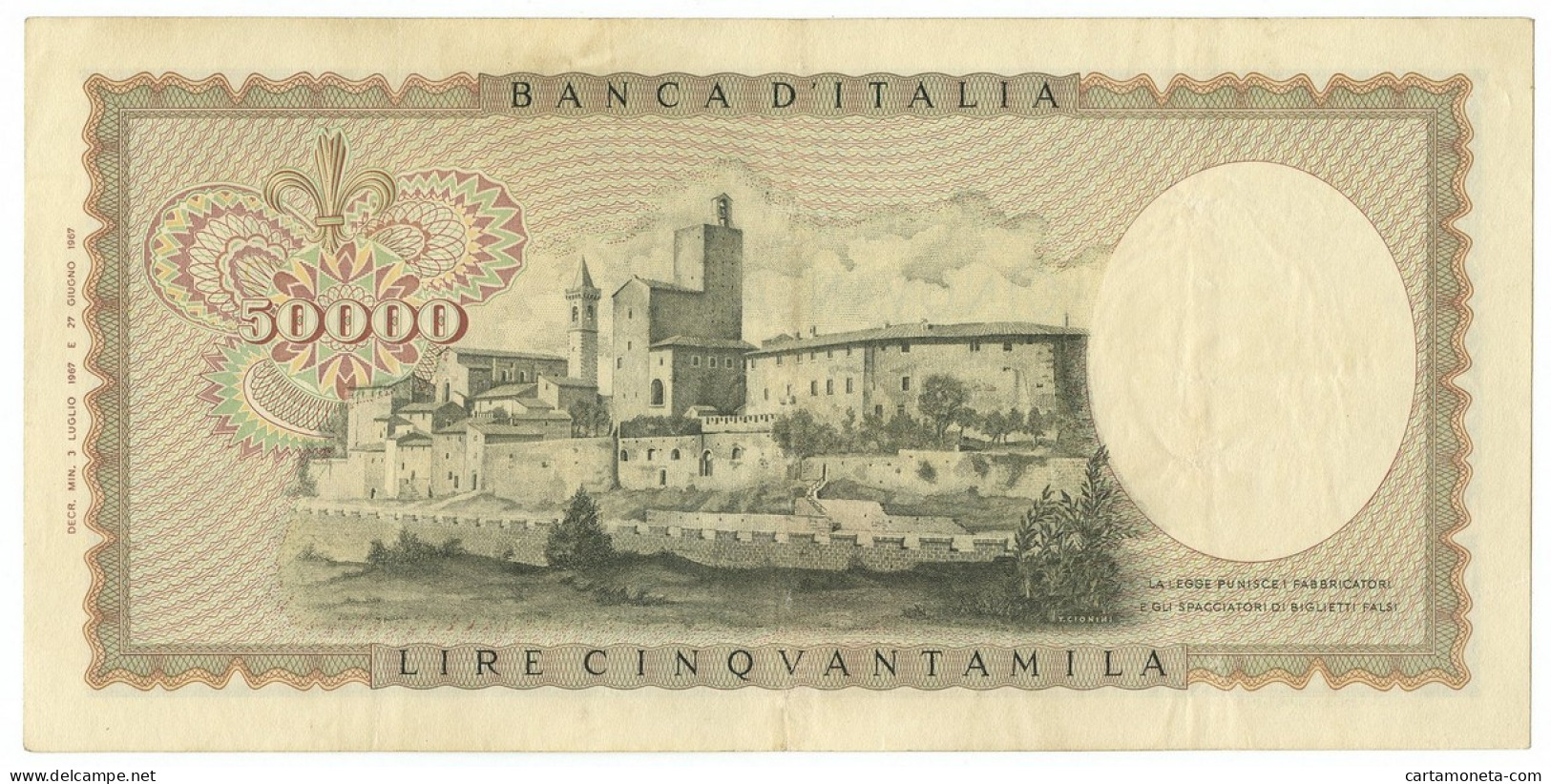 50000 LIRE BANCA D'ITALIA LEONARDO DA VINCI MEDUSA 03/07/1967 BB+ - Altri & Non Classificati