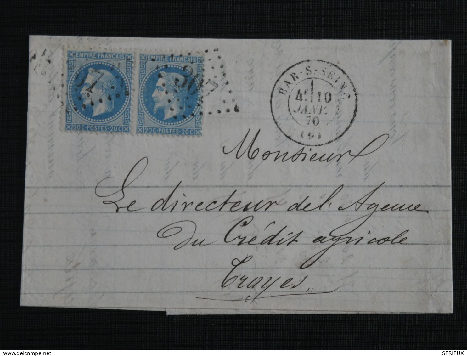 BU14  FRANCE BELLE LETTRE 1872 BAR S SEINE A TROYES C. AGRICOLE +NAPOLEON LAURéS 2X  N°29 + AFF.   PLAISANT+++ - 1863-1870 Napoléon III Lauré