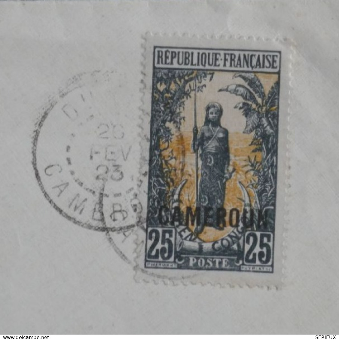 BU14 CAMEROUN FRANCAIS LETTRE DEVANT 1923  A TROYES FRANCE+SURCHARGE SUR FEMME BAKALOI + AFF. INTERESSANT ++ - Covers & Documents