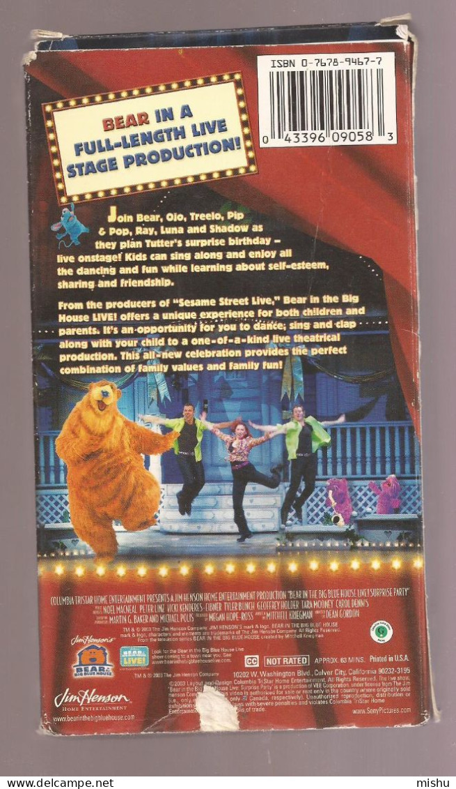 VHS Tape - Bear In The Big Blue House - Live - Enfants & Famille