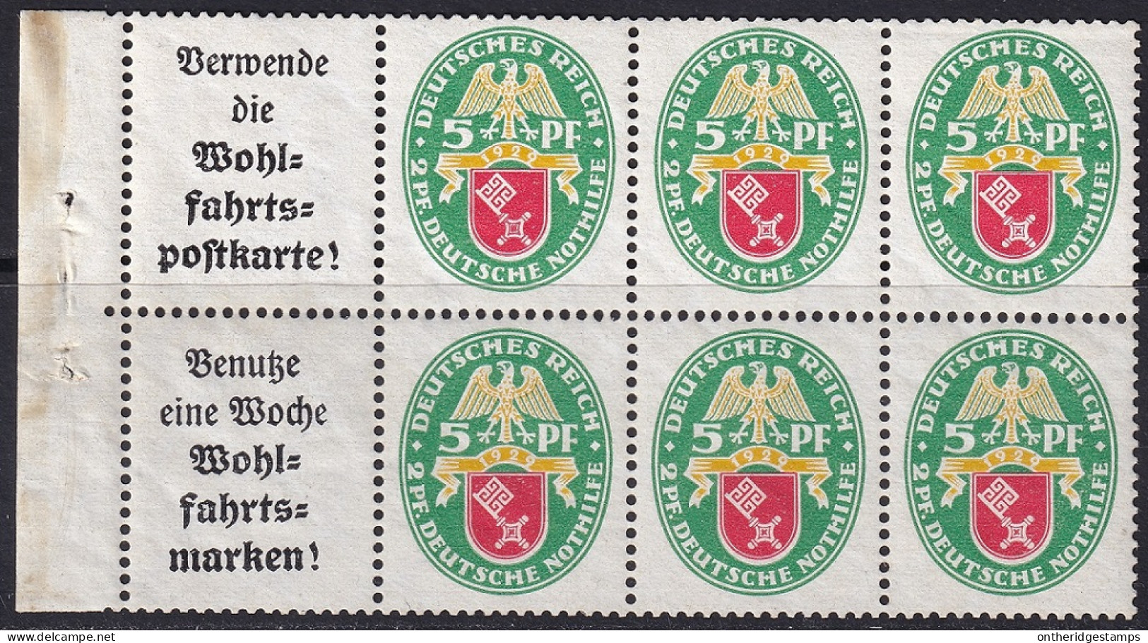 Germany 1929 Sc B28a Deutschland Mi H66 Booklet Pane MLH* - Markenheftchen