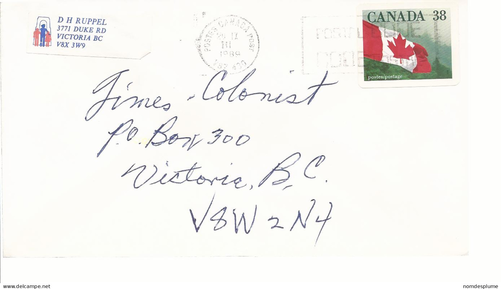 19606) Canada Postmark Cancel 1989 - Cartas & Documentos