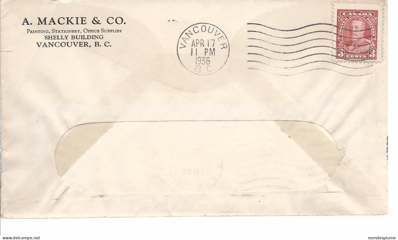 19610) Canada Vancouver Cloverdale Postmark Cancel 1936 - Cartas & Documentos
