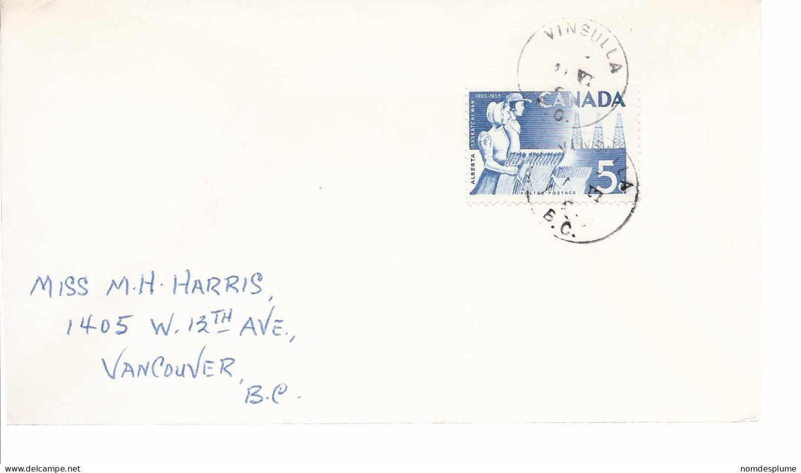 19616) Canada Vinsulla Postmark Cancel Closed Post Office  - Covers & Documents