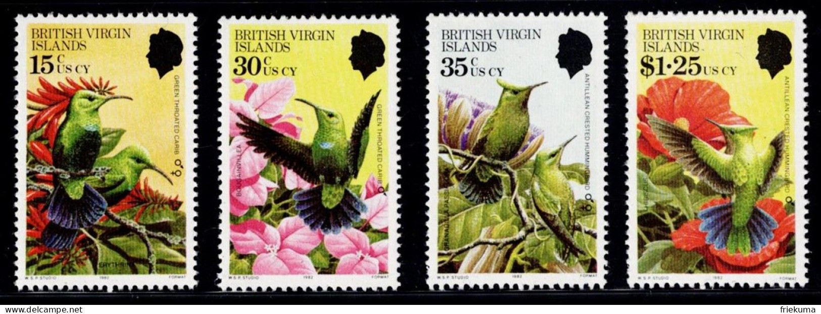 British Virgin Islands 1982, Birds And Flowers: Kolibri: Sericotes Holosericeus, Erythrina, Etc., MiNr. 424-427 - Kolibries