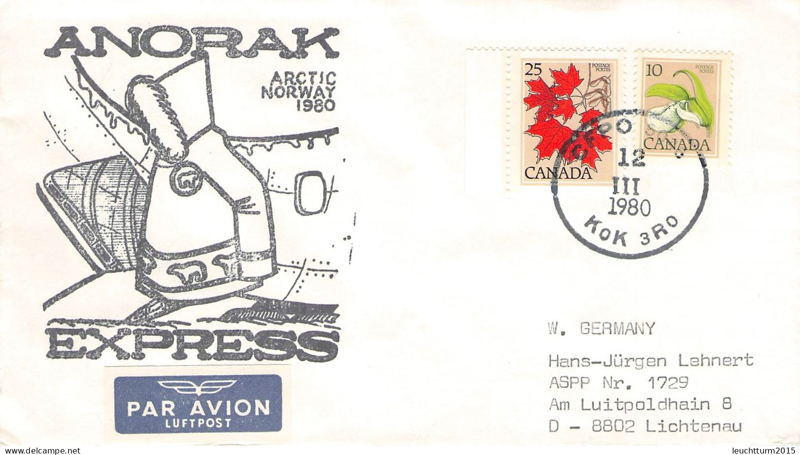 CANADA - AIR MAIL 1980 ANORAK EXPRESS > GERMANY / ZG77 - Cartas & Documentos