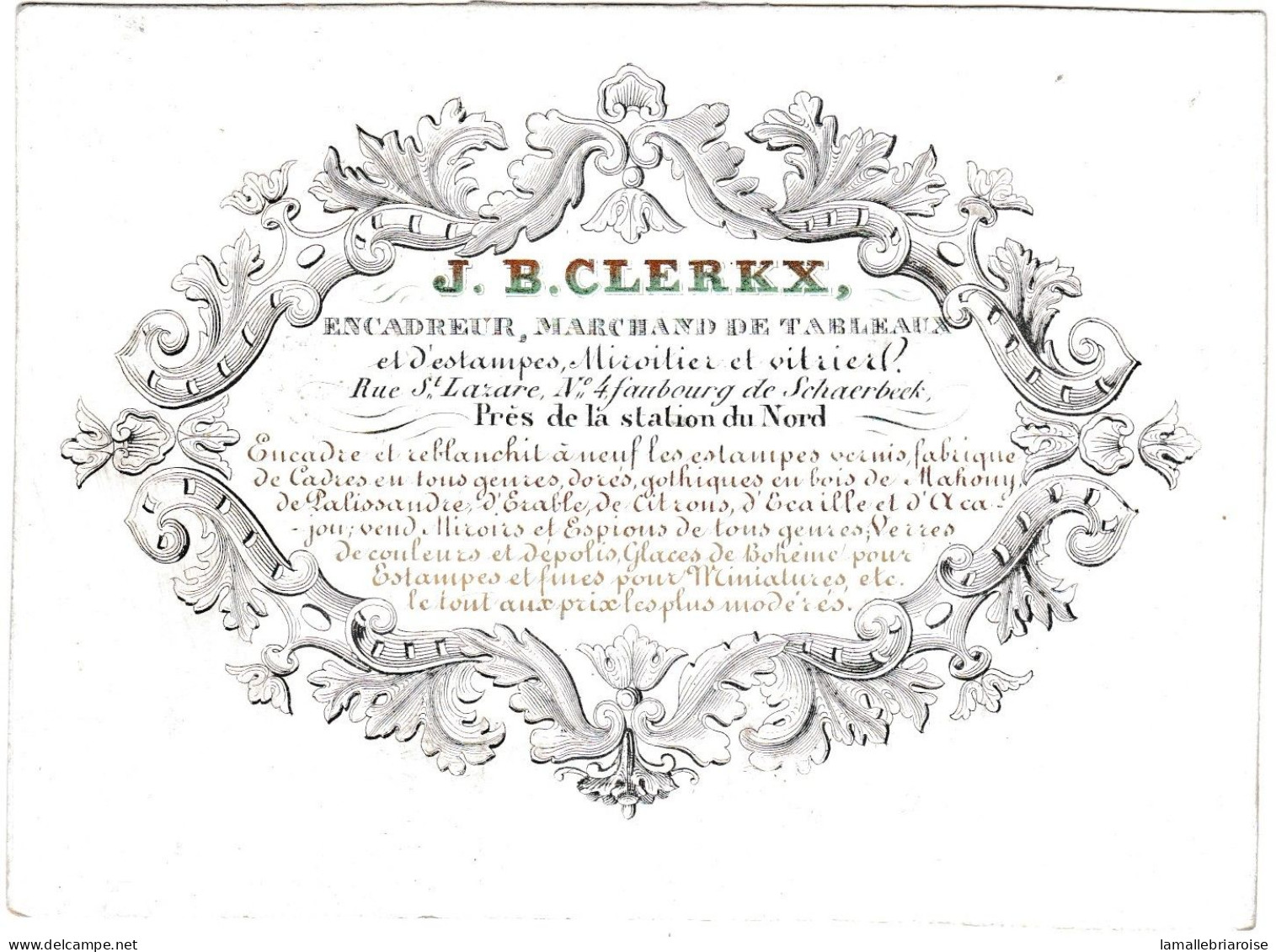 Belgique "Carte Porcelaine" Porseleinkaart, J.B. Clerkx, Encadreur, Marchand De Tableaux, Bruxelles, Dim:120 X 89mm - Porzellan