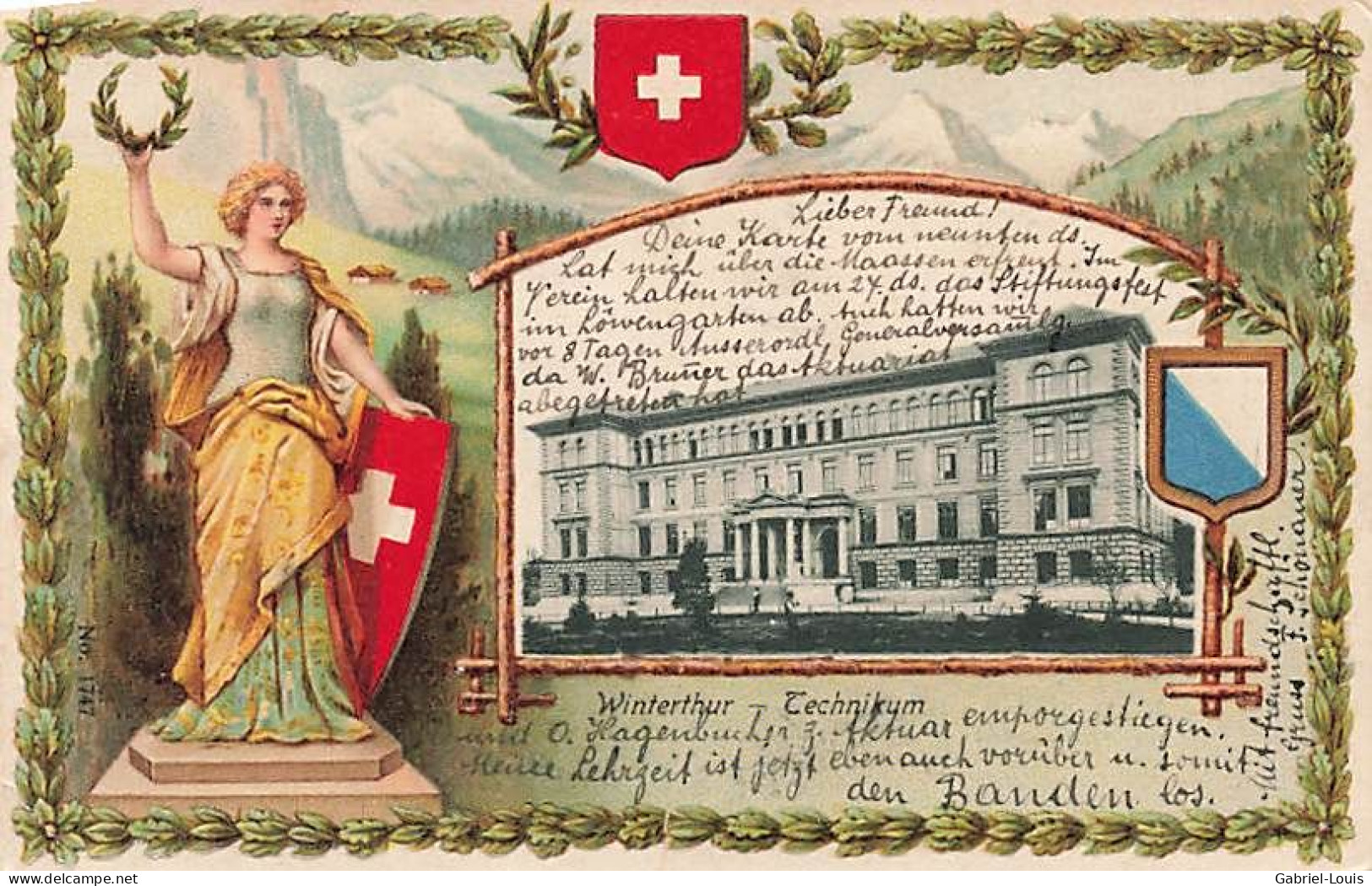 Gaufrée Helvetia Drapeau Suisse Winterthur Technikum 1904 - Winterthur