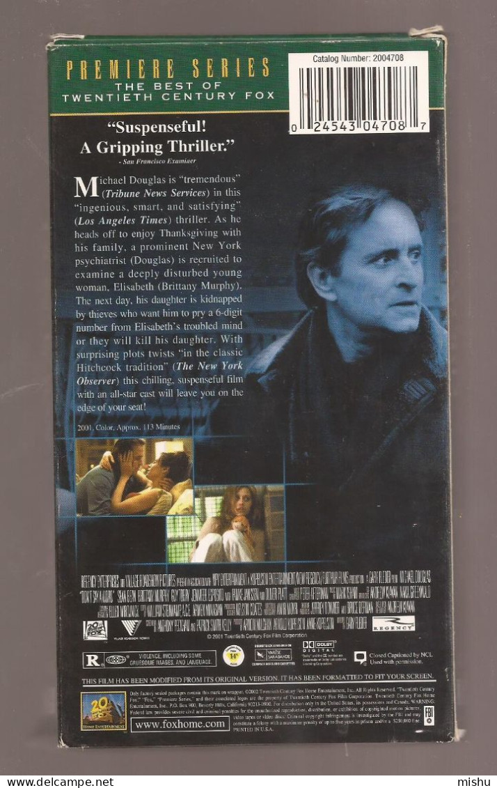 VHS Tape - Michael Douglas - Don't Say A Word - Action, Adventure